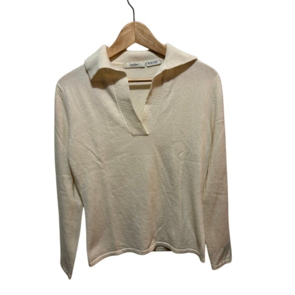 Neiman Marcus Cashmere Sweater V-neck Spread Collar Pullover Women's Medium